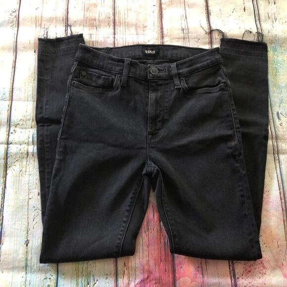 Hudson Jeans Denim - Hudson Jeans Barbara Womens 25 Black Raw Hem High Waist Skinny Casual Goth